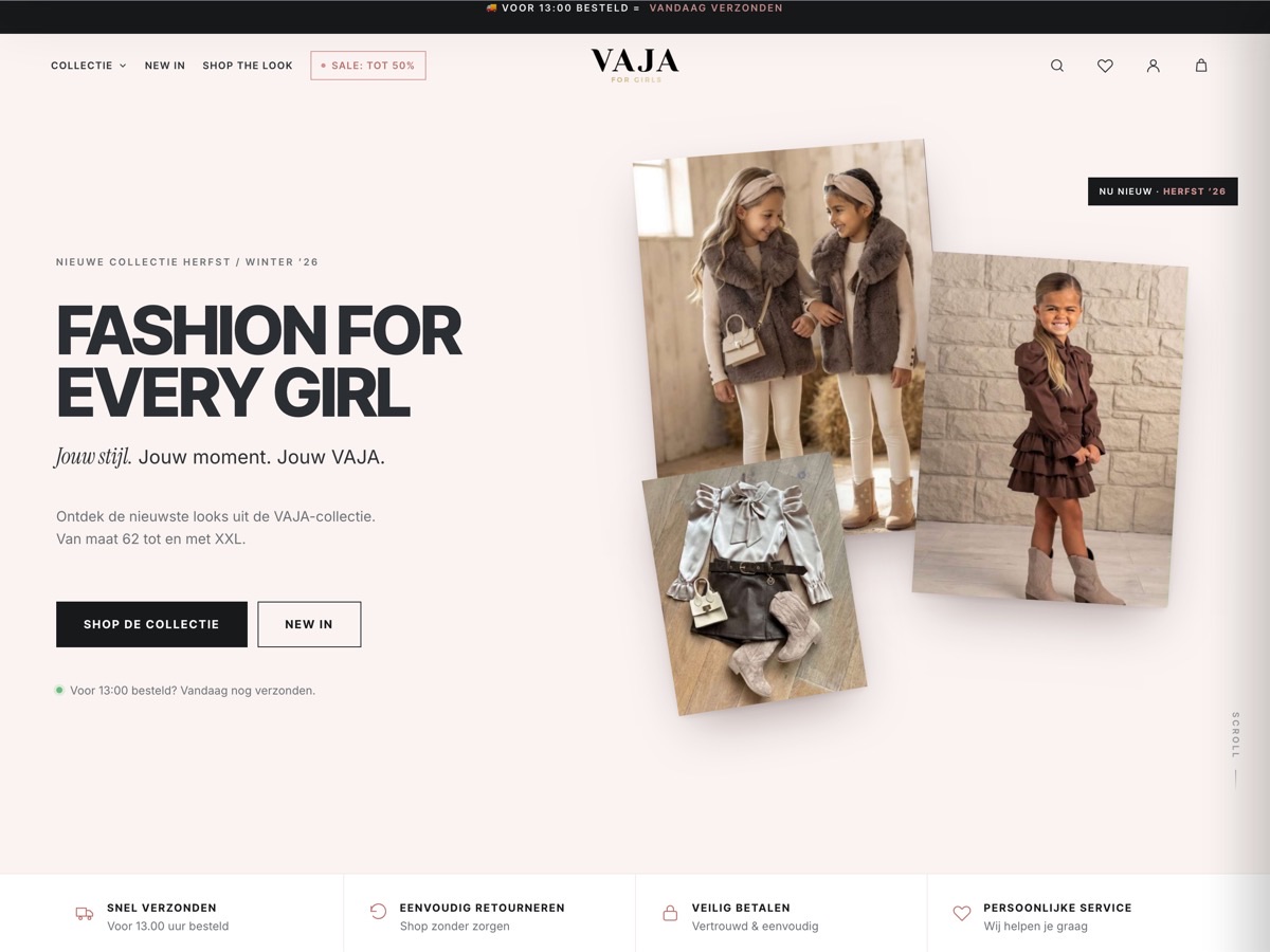 Homepage van byvaja.nl met de nieuwe collectie