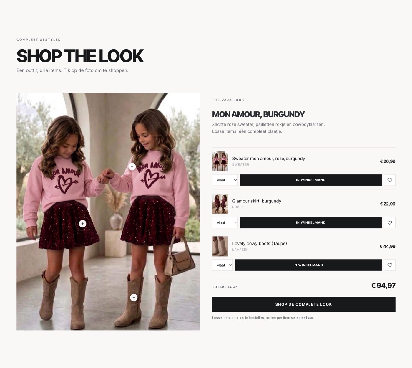 De shop the look-sectie op byvaja.nl